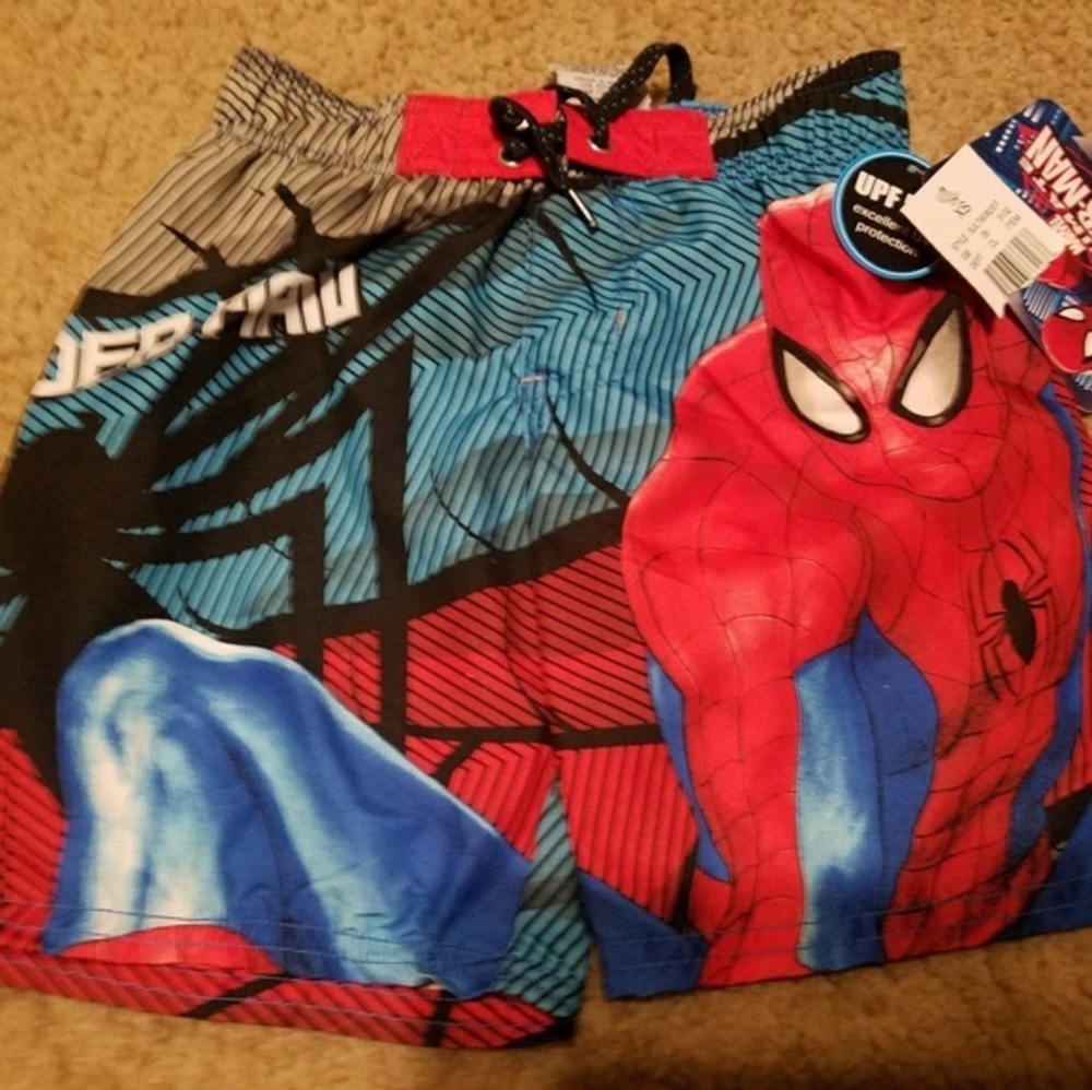 NWT Spiderman Swim trunks XS Blue Red
